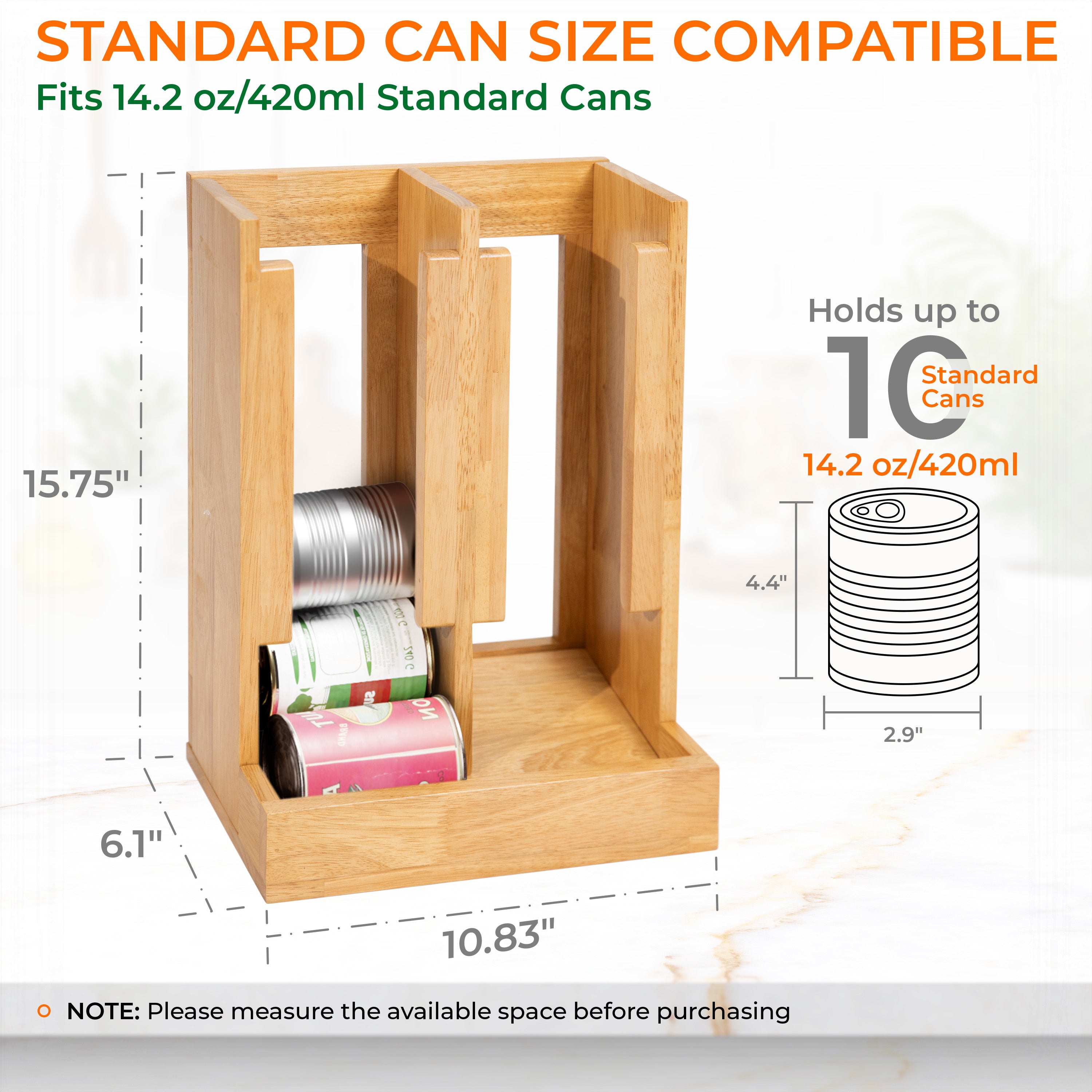 HOMESTEAD Wooden Can Organizer for Pantry, Solid Wood Canned Food Rack, Holds Standard 14.2 oz Cans, Space-Saving Kitchen Storage for Cabinets & Countertops, Natural
