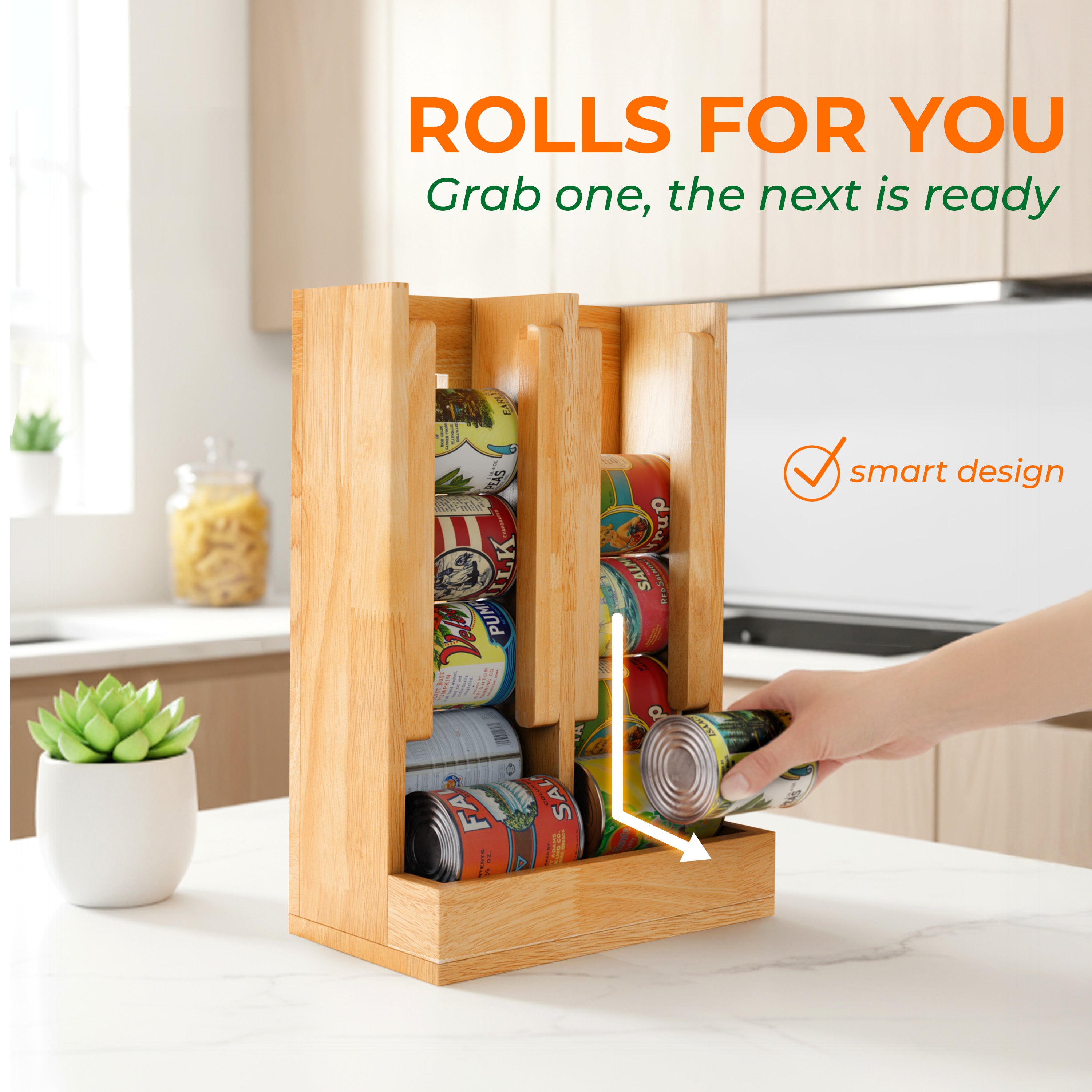 HOMESTEAD Wooden Can Organizer for Pantry, Solid Wood Canned Food Rack, Holds Standard 14.2 oz Cans, Space-Saving Kitchen Storage for Cabinets & Countertops, Natural