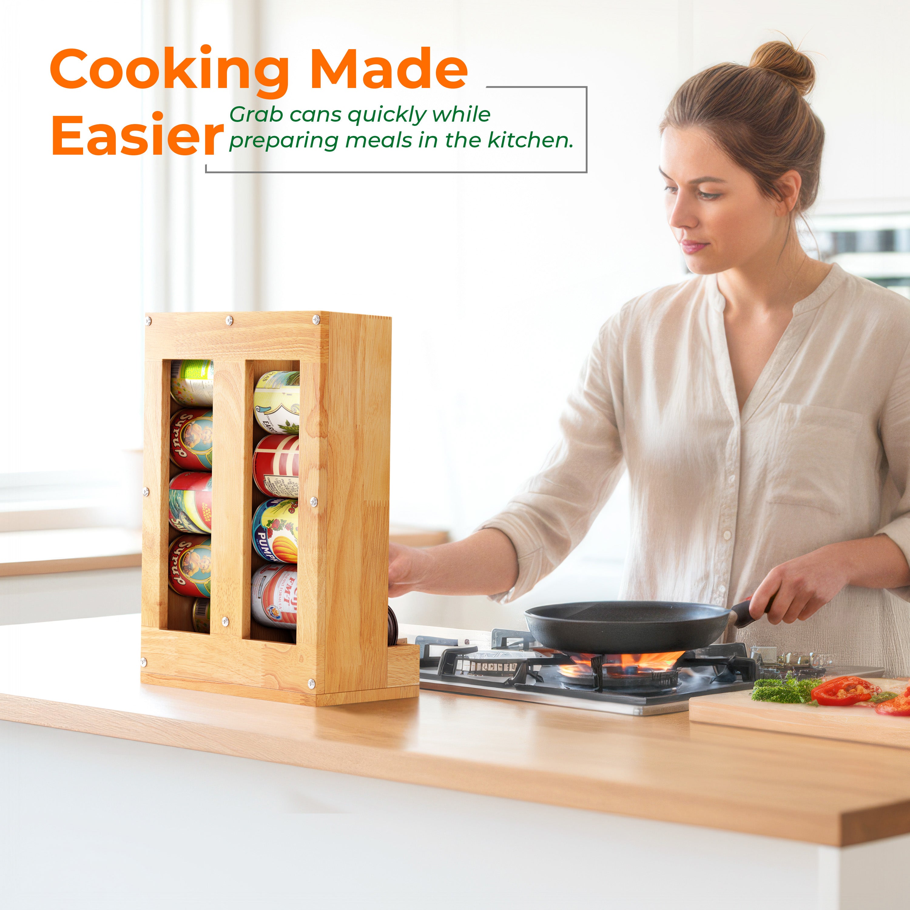 HOMESTEAD Wooden Can Organizer for Pantry, Solid Wood Canned Food Rack, Holds Standard 14.2 oz Cans, Space-Saving Kitchen Storage for Cabinets & Countertops, Natural