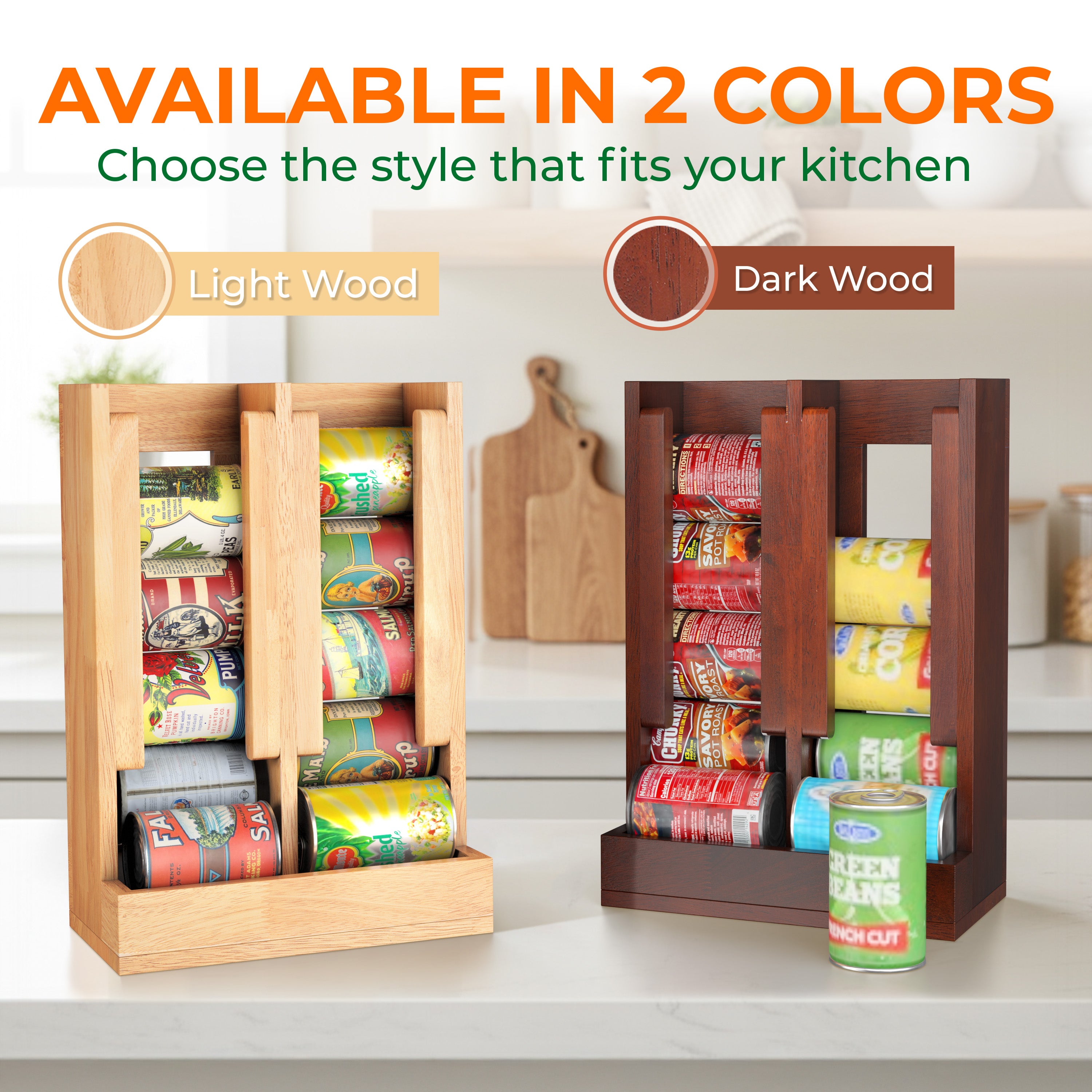 HOMESTEAD Wooden Can Organizer for Pantry, Solid Wood Canned Food Rack, Holds Standard 14.2 oz Cans, Space-Saving Kitchen Storage for Cabinets & Countertops, Brown