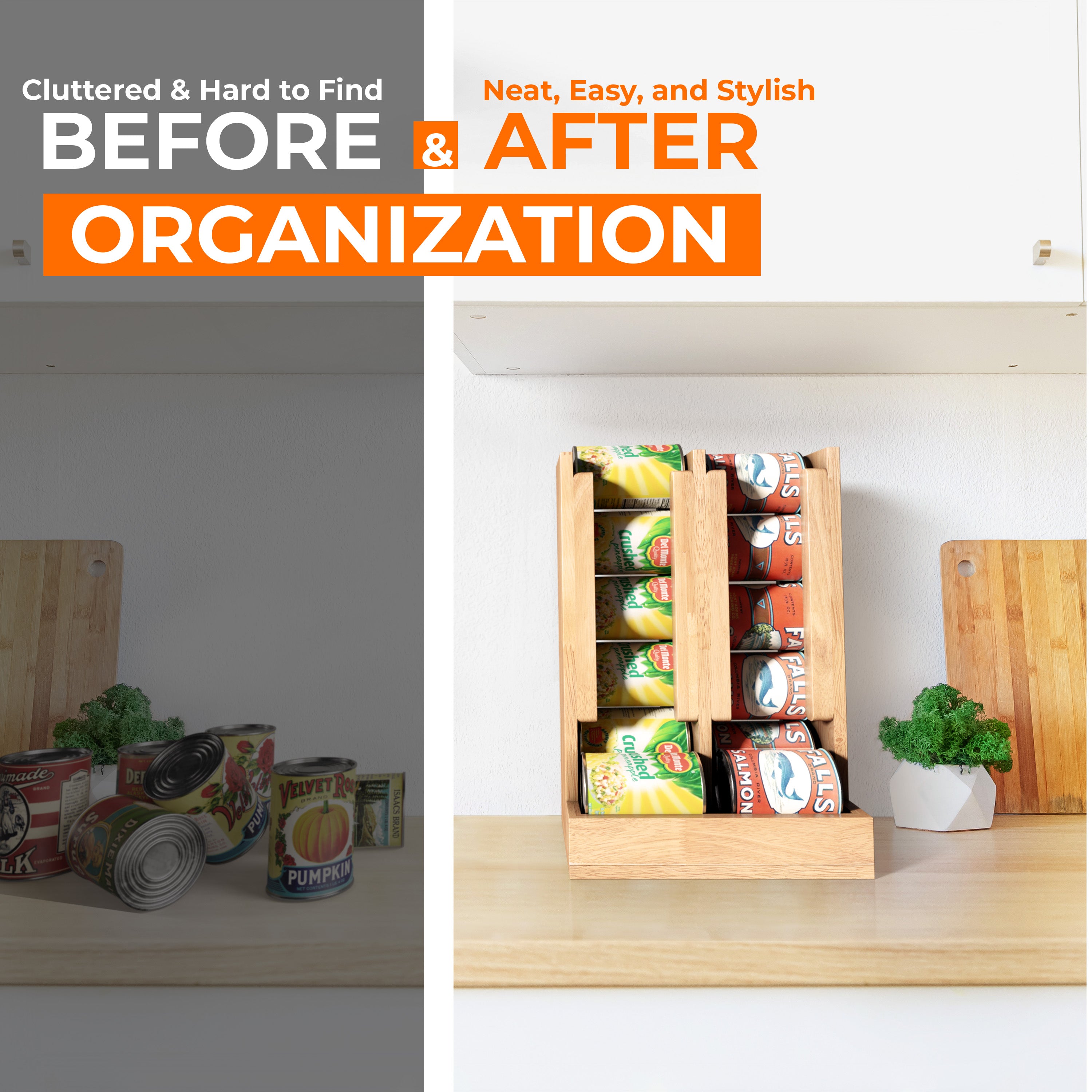 HOMESTEAD Wooden Can Organizer for Pantry, Solid Wood Canned Food Rack, Holds Standard 14.2 oz Cans, Space-Saving Kitchen Storage for Cabinets & Countertops, Natural