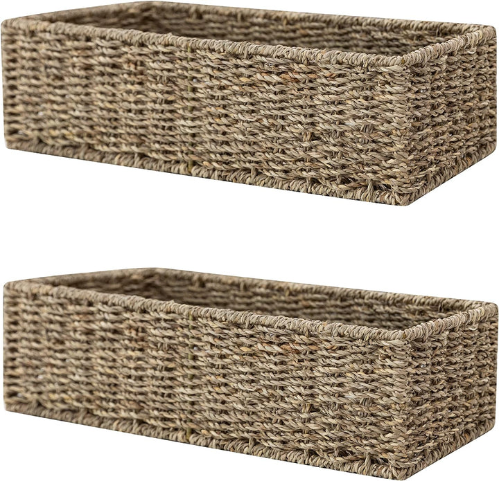 HOMESTEAD Seagrass Storage Baskets, Long Narrow Rectangular Wicker Baskets for Bedroom, Living Room, Bathroom, Shelves - 2 Packs