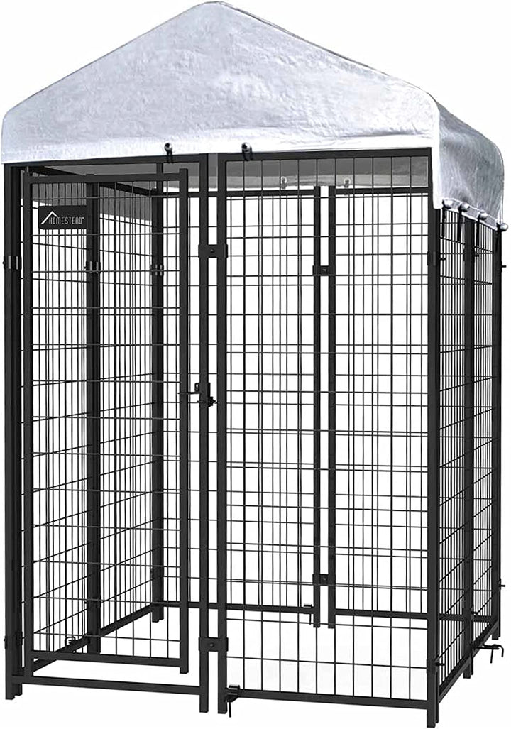 Olympia Tools 4x4x6 Dog Kennel - Outdoor Dog Kennel Small with UV Protection Waterproof Cover, Welded Wire Dog Kennels - Ideal for Dog, Pet Cage, Yard Wire Fence, Patio Crates, Black (90-542)